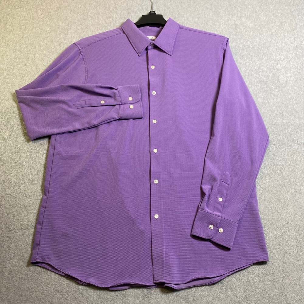 Haggar Button Down Shirt Mens XL Purple Slim Fit Long Sleeve Textured Office EUC